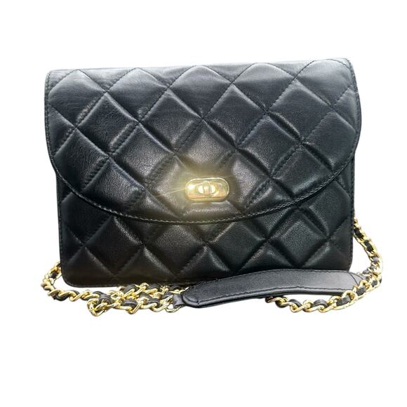 Giani Bernini Black Quilted Leather Crossbody Bag Gold Chain Strap - Picture 2 of 9